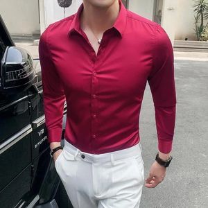 Chemises habillées pour hommes Homme Tops Business Rouge Formel Plain et Blouses pour hommes à manches longues de haute qualité Designer de luxe Vintage Coton Vêtements S