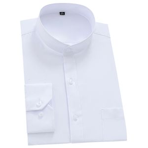 Chemises habillées pour hommes Mandarin Bussiness Chemises formelles pour hommes Chinease Col montant Solid Plain White Dress Shirt Regular Fit Long Sleeve Male Tops 230517