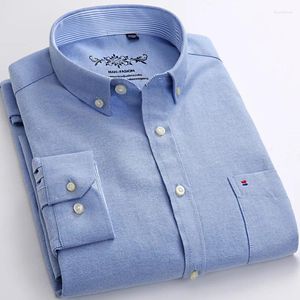 Camisas de vestir para hombres Primavera Otoño Grueso Oxford Spinning Camisa de manga larga azul Juventud de mediana edad Negocios Casual Sin hierro Suelto al aire libre