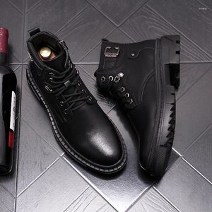 Botas de moda para hombres punk 465 club nocturno ropa de cuero de vaca zapatos de plataforma negra marea