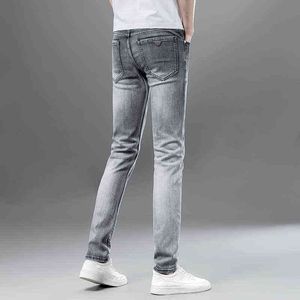 Jeans Moda Hombre Elástico Casual Slim Fit Pies Pequeños Humo Gris Otoño Invierno