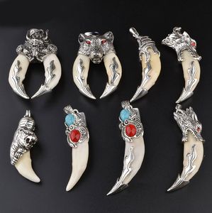 Collier Kallaite pour hommes de mode pendentif dent de loup colliers en alliage d'argent forme animale collier de bijoux 8 styles chaîne de perles en cuir