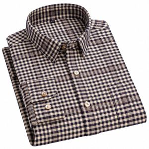 Camisa de franela para hombres LG Manga Premium Heavy Cott Camisa Estilo Inglaterra Casual Ajuste estándar A cuadros a rayas Gruesas Camisas cepilladas suaves j0Ki #