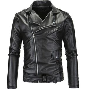 Men's Fur & Faux Autumn Fashion Motorcycle Leather Jacket Men Slim Fit Oblique Zipper PU Coats Big Size M-4XL Chaqueta Cuero Hombre