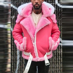 Men's Fur Faux Fur Winter Men Jacket Plus Size Men Coat Faux Fur Solid Men Clothing Pink Black 230919