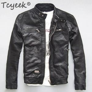 Fourrure pour hommes Faux Tcyeek veste en cuir véritable hommes réel mouton chèvre noir marron mâle Bomber moto vestes printemps automne hommes vêtements L1 231127