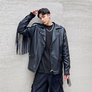Fourrure pour hommes M-XL! Design gland veste en cuir Pu fermeture éclair diagonale col de costume à la mode Plus coton personnalité coréenne.