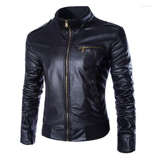 Manteau en cuir à col Mandarin pour hommes, vestes de moto de haute qualité