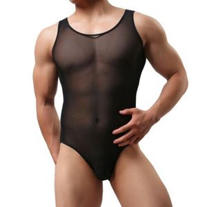 Men's G-Strings Leotard Men Transparent Mesh Wrestling Singlet Fishnet Bodysuit Mans Undershirt Bodycon Jumpsuits Man Bulge Pouch UnderwearM