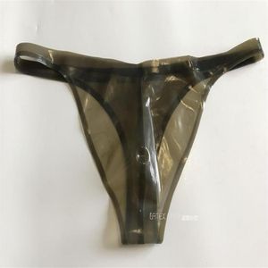 Tanga para hombre, Sexy, negro transparente, fetiche, látex, espalda en T, Tanga, entrepierna delantera, ropa interior de goma a medida 3d246f