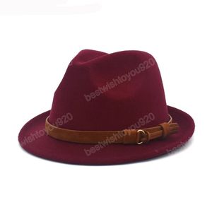 Sombrero Fedora de fieltro de iglesia de lana de otoño e invierno para caballero con cuero de moda negro femenino Derby Bowler Jazz Hat