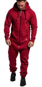 Sudaderas con capucha para hombres 2023 Mens Onesie Mono Pijamas Manga larga Pantalones de chándal Color puro Empalme Otoño Invierno Casual Sudadera con capucha Cremallera masculina