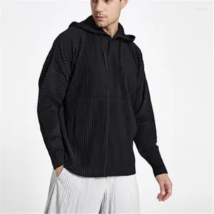 Sweats à capuche pour hommes 2023 Miyake-hommes cordon de serrage bouton haut plissé sweat à capuche mode ample et confortable pull à capuche décontracté pour hommes