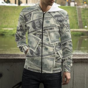 Sudaderas con capucha para hombre con estampado 3D USD U.S. Dollar Rills Money Zip Up para hombre y mujer, sudaderas con capucha de moda Harajuku, abrigo informal genial, ropa