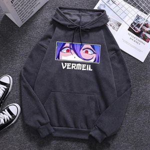 Sudaderas con capucha para hombre Anime Vermeil en oro rojo pupila ojos estampado hombres Streetwear Hip Hop Casual manga larga Oversize cuello redondo sudadera hombre