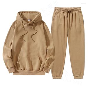 Sweats à capuche pour hommes Brown Sweat à capuche Hommes Coton Sweat-shirt Pantalon surdimensionné Plaine Jogging Survêtement Femme Hiver Polaire Vêtements 2023