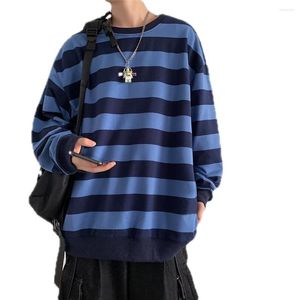 Sweats à capuche pour hommes Casual Round Pullover Sleeve Neck Stripe Long Men Contrast Spring Colors School Korean Streetwear Tops Top For Overszed Style