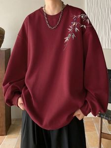 Sweats à capuche pour hommes Style chinois vin rouge col rond vêtements à la mode et ample robuste