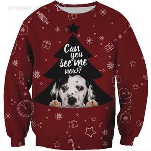 Sweats à capuche pour hommes cadeau de Noël 3D partout imprimé sweat mignon chien dalmatien X-mas pull unisexe à manches longues col rond en gros HKD230704