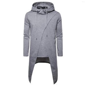 Sweats à capuche pour hommes Pull à capuche irrégulier Sweat-shirt Couleur unie Veste mi-longue Vêtements pour hommes Mode Cordons Manteau Tops Automne