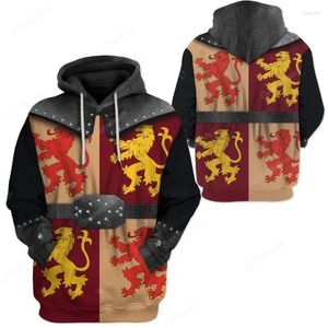 Sweat à capuche Médieval Templier Knight Graphique Hoodie Men Funny Cosplay Costume Streetwear 3D Pilluche à capuche d'uniforme imprimé 3D