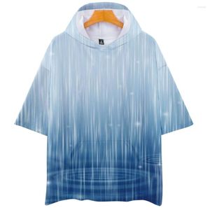 Hoodies masculinos Summer Short Sleeve T-shirts 3D Rainwater Impresso T-shirts com capuz Moda Feminina/Masculina Streetwear Meninos Meninas T-Shirt Tops