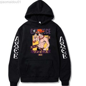 Sudaderas con capucha para hombre 2023 Anime One Piece Hoodie Ace Printing Hoodie Manga Style Print Tops Harajuku Style Hoodie moda ocio sudadera con capucha L230721