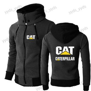 Sweats à capuche pour hommes Sweatshirts 2023 Printemps Automne CAT Caterpillar Imprimer Multi Zipper Design Tendance Pull Couleur Unie À Manches Longues Sport Sweats À Capuche De Mode T240124