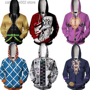 Sweats à capuche pour hommes Sweats Anime Jojo Bizarre Adventure Sweat à capuche Kira Yoshikage GUIDO MISTA Cosplay Come Jojo Hood Hoodies Casual Zipper Jacket T230719