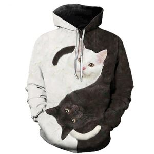 Sudaderas con capucha para hombre lindo gato niño niña al aire libre impresión 3D Sudadera con capucha suéter estampado de mascotas moda deportes pulóver Otoño e Invierno