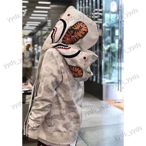 Sweats à capuche pour hommes Sweat-shirts Shark Coat Double Hat Glow Camouflage Hood ins Garçons et filles Student Couple Loose Cardigan Zipper Sweater T230328