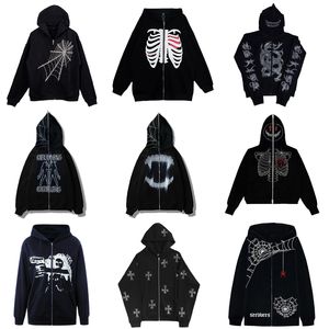 Sweats à capuche pour hommes Sweats Spider Web Skeleton Embellishment Hoodies Hommes / femmes Top Y2k Vestes Grunge American Fashion Zip Up Sweats à capuche 230531