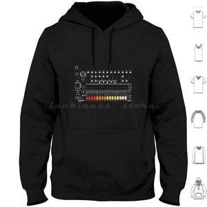 Sudaderas con capucha para hombre Vintage Drum Machine White Lines Manga larga 808 Edm House Rave Synth Synthesizer Tr Music