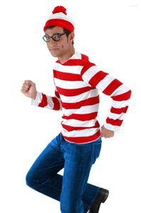 Sweats à capuche pour hommes Où est Waldo maintenant rouge chemise à rayures blanches chapeau lunettes sweat à capuche cosplay adulte hommes Halloween