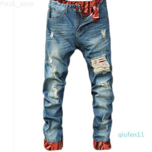 Vente chaude pour hommes-Mens Casual Straight Retro Slim Skinny Jeans Fashion Designer Ripped Men Hip Hop Light Blue Denim Pants L230724