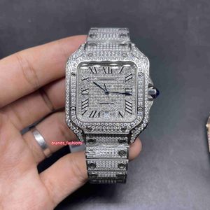 Men's Ice Diamonds Sier Case de acero inoxidable Full Diamond Shine Good Automatic Watch
