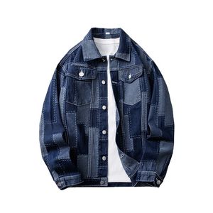 Veste en jean à manches longues pour hommes, veste en jean à carreaux contrastés avec revers, nouvelle collection printemps et automne 2023