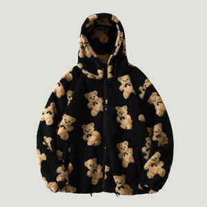 Chaquetas de los hombres 2022 Fleece Chaquetas con capucha Streetwear Casual Harajuku Hip Hop Hombres Mujeres Moda Bear Print Full Zip Abrigo con capucha Tops Outwear T220914