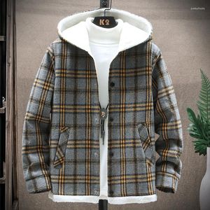 Chaquetas para hombres 2023 Hip Hop Invierno Polar Chaqueta mullida Hombres Ropa informal con capucha Harajuku Abrigo de lana a cuadros Hombre Espesar prendas de vestir exteriores 3XL