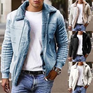 Vestes pour hommes 2024 Hommes Doublure en laine Vestes en cuir plus épaisses Vêtements d'extérieur Denim chaud Manteaux de grande taille Hiver Fausse fourrure Denim Vestes Col Manteaux 231129