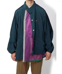 Vestes pour hommes 23SS KOLOR Abe Runyi Japon Style Maille Nylon Imperméable Brodé Coupe Irrégulière Patchwork Veste Hommes Marine Vintage Manteau Lâche