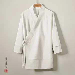 Vestes pour hommes # 4272 Veste en lin de coton blanc noir lâche plus taille 5XL long cardigan kimono vintage vêtements d'extérieur pour hommes et manteaux
