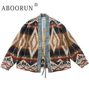 Men S Jackets Aboorun Hombres retro Cárdigan Bata National Denim Patches Streetwear Coat for Male 230814