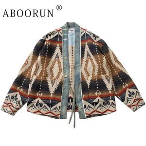 Vestes pour hommes Aboorun Men Retro Cardigan Robe National National Denim Patches Jackets Streetwear Coat For Mâle J231222