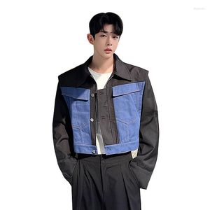 Jackets para hombres Autumn Denim Splice Jacket Men Streetwear Fashion Loos