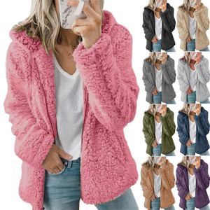 Wo otoño invierno elegante oso teddy abrigo de piel sintética mujeres gruesa cálida chaqueta de lana suave bolsillo femenino cremallera veste femme 221129