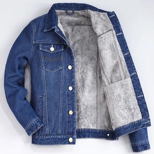 Jackets para hombres Autumn Winter Winter Mens Plus Velvet Cotton Denim Jacket Male Male Warm Livede Jeans Jeans Blue Slim Coat Top 2024