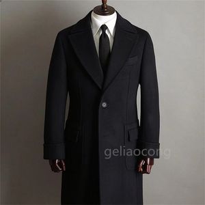 Chaquetas para hombres Chaqueta de traje de lana azul marino negro Gabardina larga de tweed Solapa Dos botones Blazer cálido Ropa de negocios Abrigo 231110