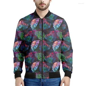 Chaquetas para hombres flor de hojas tropicales patrón de bombardero chaqueta de bombar