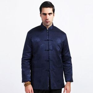 Vestes pour hommes bleu hiver hommes coton-rembourré veste chinois soie manteau Tang costume épaissir pardessus vêtements d'extérieur taille M L XL XXL XXXL1